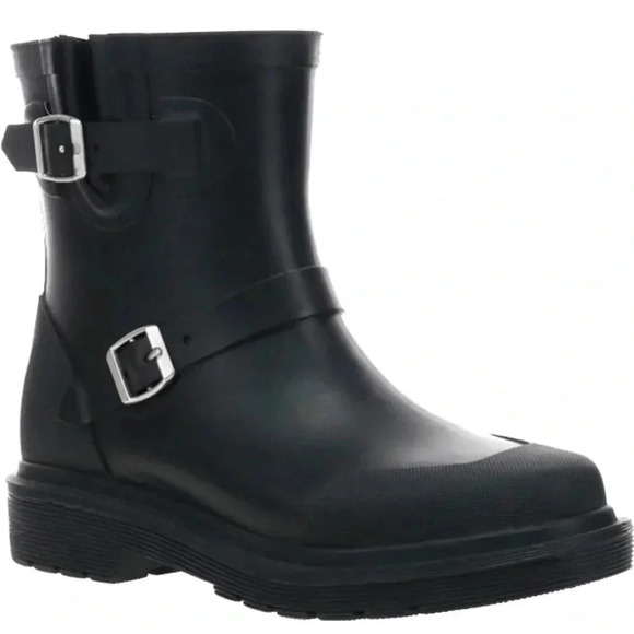 Chooka Quality Waterproof Black Pullon Damascus Moto Mid Rain Boot Womens 10 NEW - Picture 2 of 11